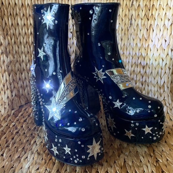 Dolls Kill Shoes New Celestial Ascendance Patent Platform Boots